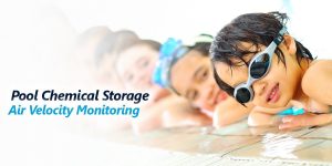 pool chemical storage and air velocity monitoring