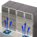 Raised floor mount fan graphic showing airflow