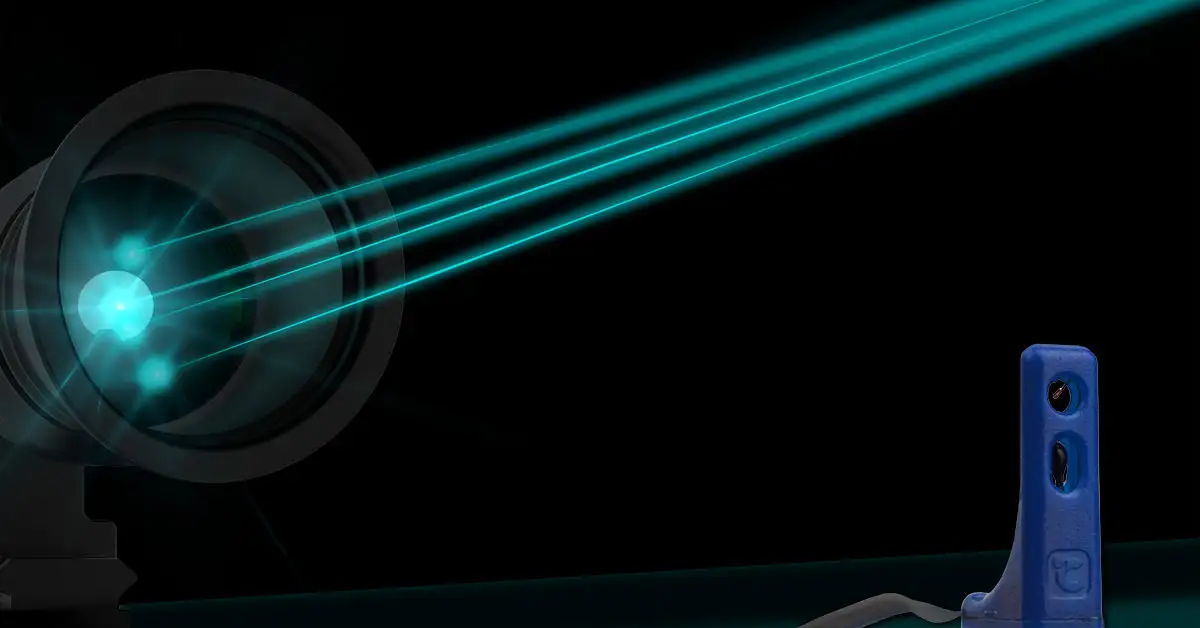 recalibration Services showing laser beams with sensor head